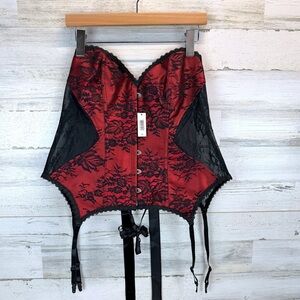 NWT Adore Me Red Black Lace Corset Bustier Garter Lingerie 2X Burlesque Goth